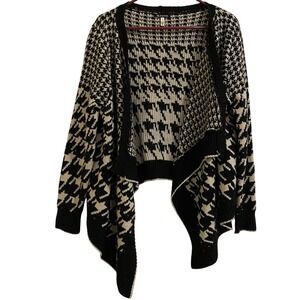 36 Point 5 Cascading Houndstooth Cardigan‎ One Size Black & White Long Sleeve